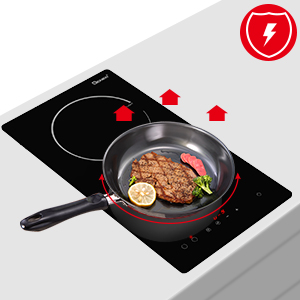 Electric Cooktop 2 Burners 220V~240V 3000W, Built-in 12 Inch Ceramic Cooktop, Cooktop with Hard Wire No Plug