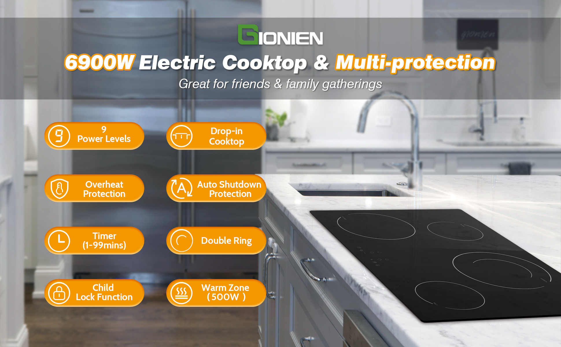 Electric Cooktop 30 Inch 220-240V , Built-in Stove Top 4 Burners 6900W, Ceramic Black Glass Electric Hot Plate Cooktop