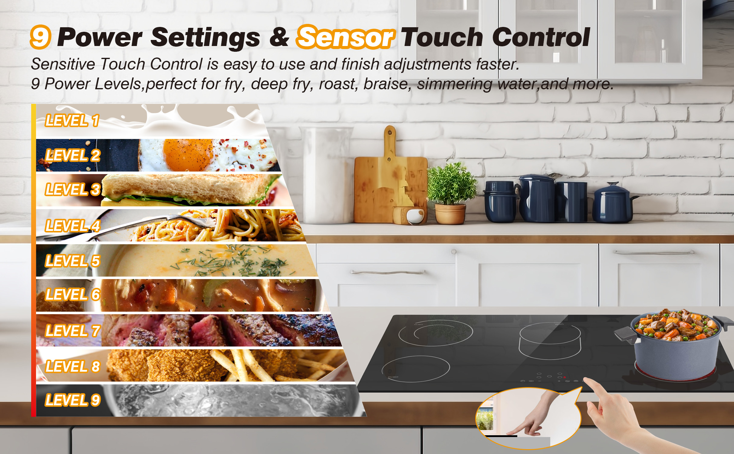 Electric Cooktop 36 Inch 5 Burners, 220~240V Built in Electric Stove Top, 8400W Radiant Ceramic Cooktop with Hardwired