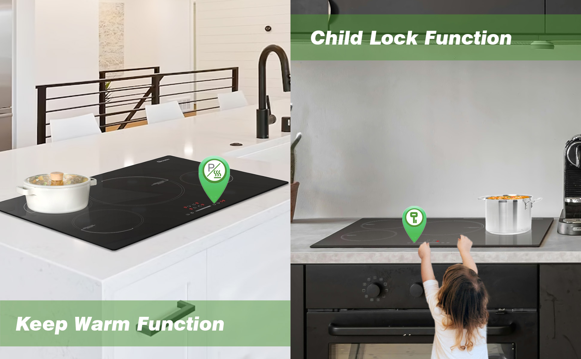 Induction Cooktop 30 Inch , 4 Burner Electric Induction Cooktop , 220-240V 7200W Black