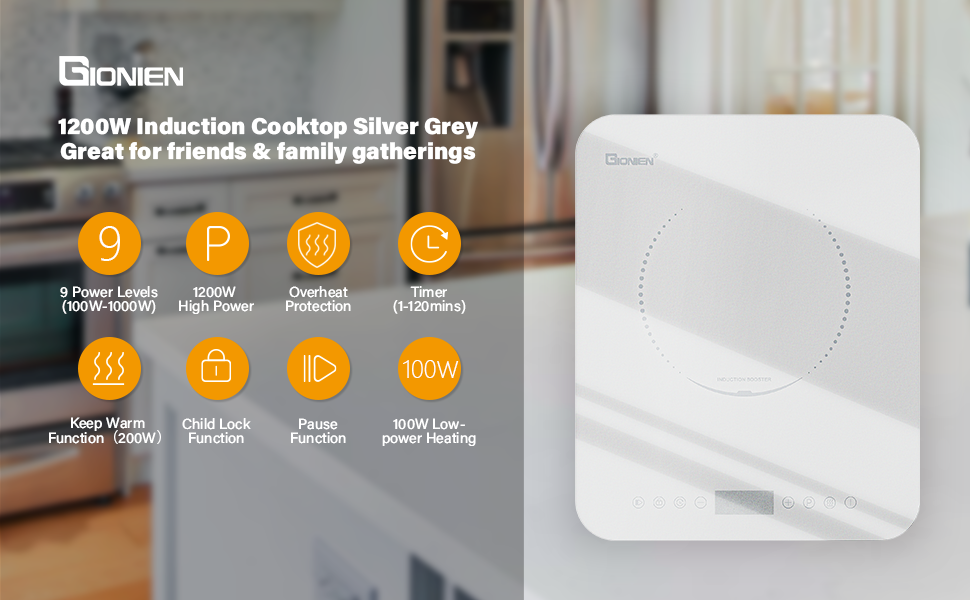 Portable Induction Cooktop 1200W , Single Hot Plate Countertop Burner 110~120V , Sensor Touch Electric Cooker , 0.94 Inch Ultra Thin, ,Silver Grey