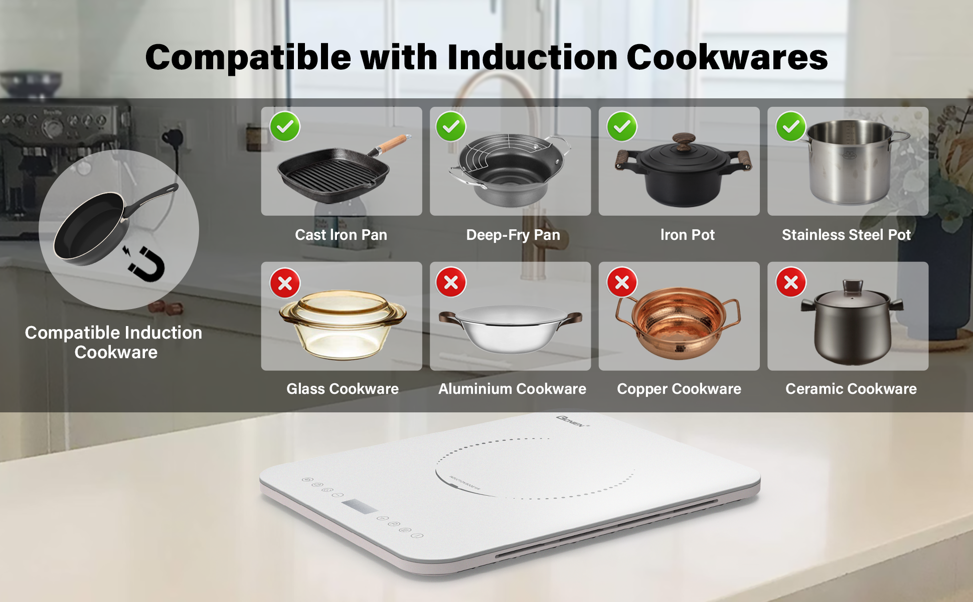 Portable Induction Cooktop 1200W , Single Hot Plate Countertop Burner 110~120V , Sensor Touch Electric Cooker , 0.94 Inch Ultra Thin, ,Silver Grey